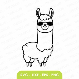 Lama SVG, Eps, Dxf, PNG - fichier de découpe vinyle animal drôle, fichier numérique de dessin animé, Clipart alpaga, Cricut, Silhouette, téléchargement immédiat