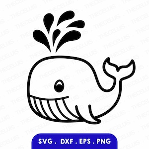 Archivos Svg, Eps, Dxf y Png de BALLENA: corte de vinilo o calcomanía, grabado, impresión, imágenes prediseñadas de animales lindos, Cricut, silueta, descarga instantánea