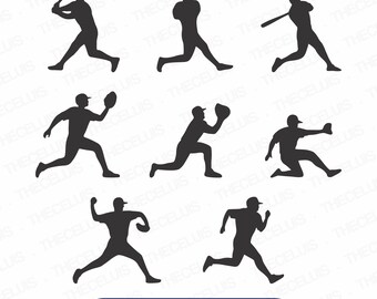 Paquete de siluetas de béisbol (archivos SVG, PNG y DXF): imágenes prediseñadas deportivas para cortar, grabar e imprimir