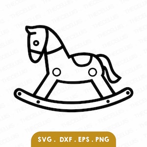 Archivo Svg, Dxf, Eps, Png de caballo mecedor: archivo de corte de vinilo, archivo digital, clipart de juguete, Cricut, Silhouette Cameo, descarga instantánea