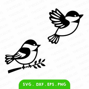 Archivos Svg, Eps, Dxf, Png de CHICKADEE - Archivo de corte de vinilo/pegatina, imágenes prediseñadas de aves, dibujos animados de animales, Cricut, Silhouette Cameo, descarga instantánea