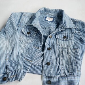 I LOVE H81 Hickory Striped Crop Denim Jacket Japanese Brand
