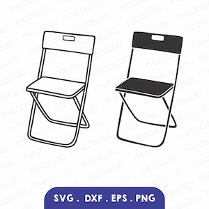 Cadeira dobrável SVG: clipart de contorno e silhueta (arquivo digital)