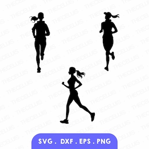 Silueta de corredora femenina Svg, Dxf, Eps, Png - Vinilo / Adhesivo para cortar, Mujer, Correr, Trotar, Cricut, Silueta, Descarga instantánea