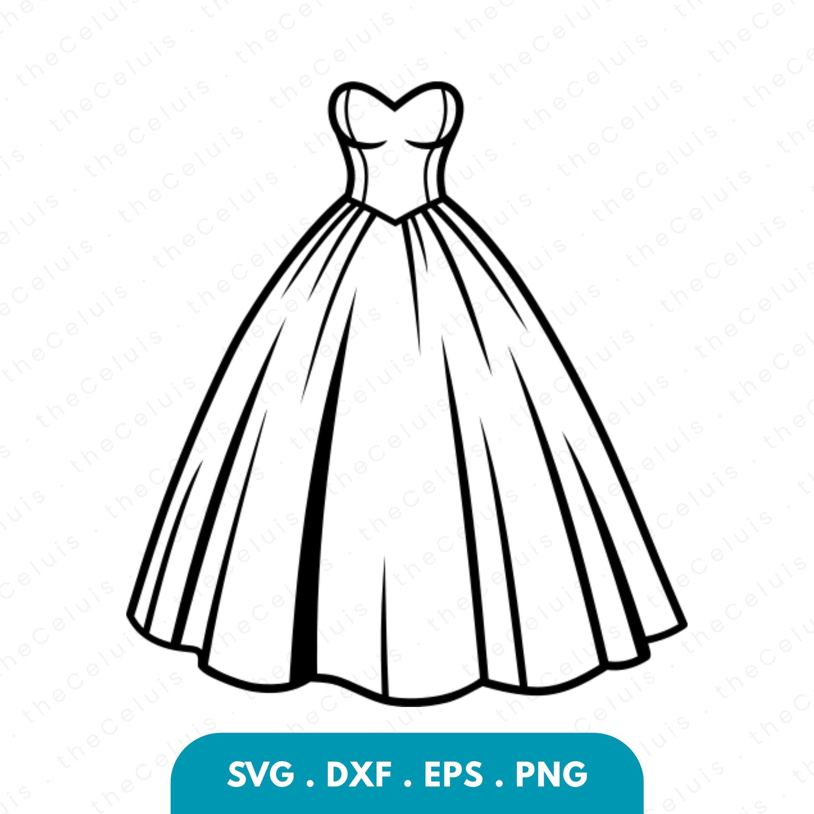 Ball Gown SVG PNG DXF Files: Dress Clipart Cricut, Silhouette (instant ...
