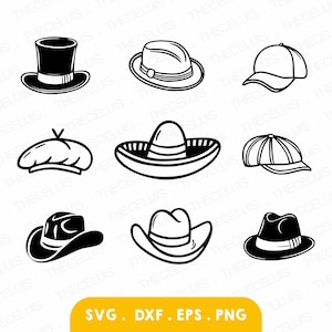 HUT SVG, Dxf, Png, Eps, Dxf, PNG Dateien - Vinyl Plotterdatei, Cap digitale Datei, Kopfbedeckung Clipart, Cricut, Silhouette Cameo, Sofort Download