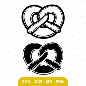 以下が含まれることがあります： プレッツェルの白黒画像が2つあります。 上の画像は、黒い背景に白いプレッツェルのアウトラインです。 下の画像は、白い背景に黒いプレッツェルです。