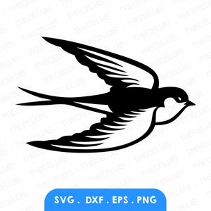 hirondelle fichiers Svg, Eps, Dxf, vinyle/autocollant, impression, clipart oiseau, ailes de scie, Cricut, camée silhouette, téléchargement immédiat