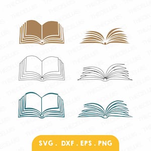 6 OPEN BOOK designs - Vinyl Cutting File, Vector, SVG, dxf, eps, png, Digital File, Cricut Explore, Silhouette Cameo, Instant Download