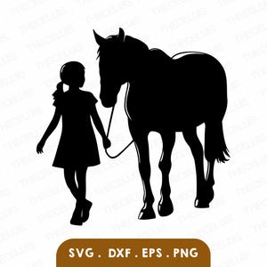 FILLE AVEC CHEVAL Svg, Eps, Dxf, fichiers Png - vinyle / découpe d'autocollants, gravure, impression, clipart ferme, Cricut, Silhouette, téléchargement immédiat