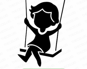 Archivos SVG PNG de niña en columpio: silueta infantil para cortar, grabar e imprimir