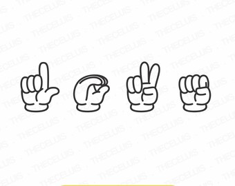 L.O.V.E - Hand sign Alphabet SVG, Eps, Dxf, PNG - Love Sign Cutting File, Finger Digital File, Sign Language Clipart, Cricut, Silhouette