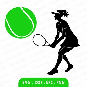 TENIS - Svg, Dxf, Eps, Png - Archivo de corte de vinilo, Clipart de jugadora de tenis, Archivo digital deportivo, Cricut, Silhouette, Descarga instantánea