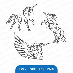 UNICORN Geometryczny wielokątny - plik do cięcia winylu, pliki SVG, plik DXF, plik cyfrowy, Cricut, Silhouette Cameo