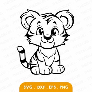 Little TIGER SVG, Eps, Dxf, Png - Cute Vinyl Cutting File, Animal Digital File, Wildlife Clipart, Cricut, Silhouette Cameo, Instant Download