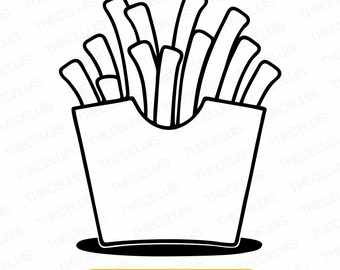 Pommes frites SVG PNG DXF: Matkontur Clipart för utklippning, gravyr, utskrift (direkt nedladdning)