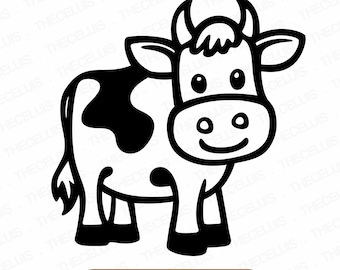 Fichier PNG DXF SVG vache pour Silhouette Cricut - découpe, gravure laser, clipart animaux de la ferme