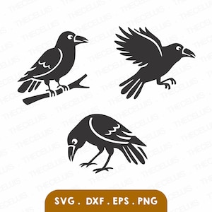 CROW Svg, Dxf, Eps, Png-bestanden - vinyl / sticker snijden, afdrukken, vogel bundel clipart, Cricut, Silhouette Cameo, Instant Download