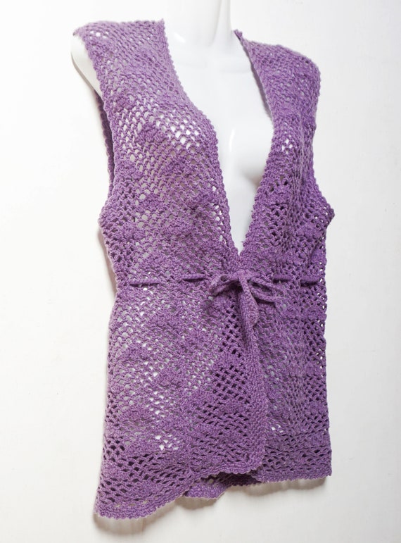 Crochet Purple Knit Vest Cloud Pattern with Draws… - image 2