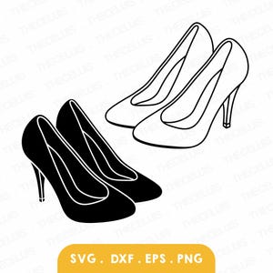 ハイヒール SVG、EPS、DXF、PNG ファイル - ビニール カッティング、彫刻、印刷、女性ファッション クリップアート、クリカット、シルエット、即時ダウンロード