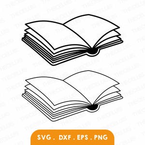 OPEN BOEK OVERZICHT Svg, Dxf, Eps, Png-bestanden - vinyl snijden, digitaal boekbestand, terug naar school Clipart, Cricut, silhouet, Instant Download