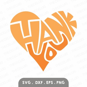 OBRIGADO em forma de coração Svg, Dxf, Eps, Png File - Arquivo de corte de vinil / adesivo, clipart de tipografia, Cricut, silhueta, download instantâneo