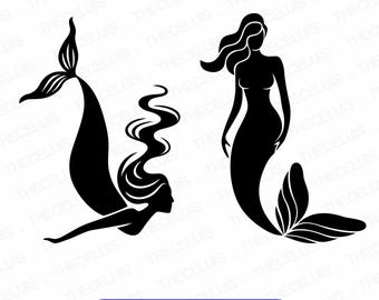 Pliki SVG PNG z syrenami: Clipart z sylwetkami do wycinania, grawerowania i drukowania (natychmiastowe pobranie)