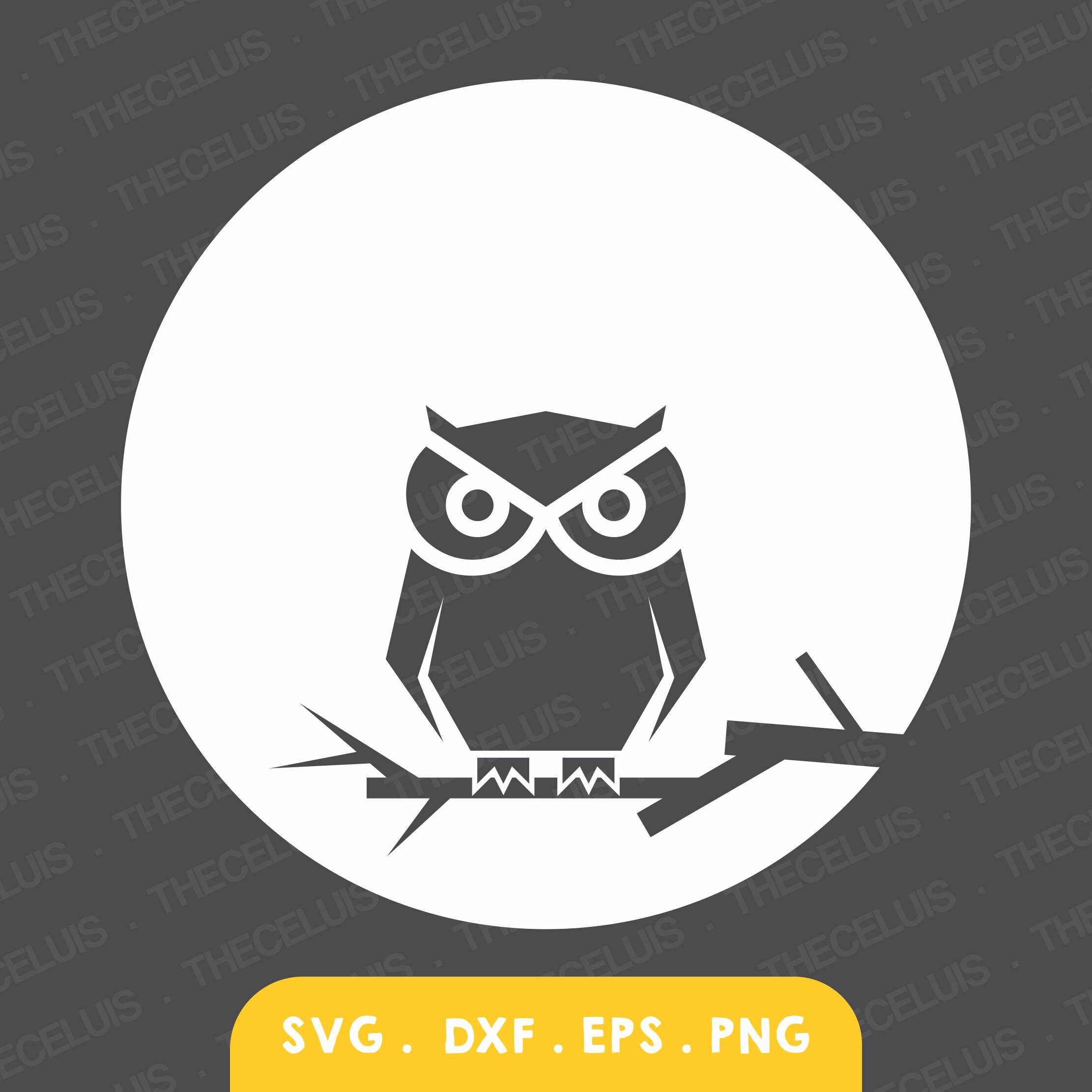 Owl and The Moon Svg Dxf Eps Png Files - Vinyl Cutting Night Owl Engraving Owl on Tree Clipart, Cric