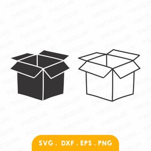 OPEN BOX Svg, Dxf, Eps, Png File - Vinyl Cutting File, Cardboard Box Digital File, Carton Clipart, Cricut, Silhouette, Instant Download