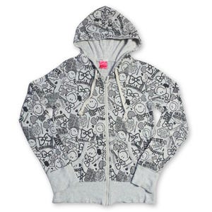COLZA Smiley Face Full Graphic Printed Grey Hoodie