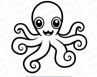 OCTOPUS Svg, Eps, Dxf, Png File - Cutting File, Cartoon Digital File, Sealife Clipart, Cricut, Silhouette Cameo, Instant Download