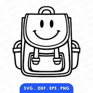 Cartable Svg, Eps, Dxf, Png - fichier de découpe vinyle, fichier numérique préscolaire, clipart sac à dos Smiley, Cricut, Silhouette, téléchargement immédiat