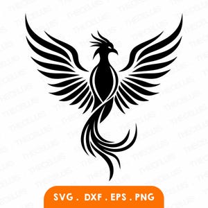 PHOENIX Svg, Eps, Dxf, Png-bestanden - vinyl snijden, gravure, afdrukken, abstracte vogel Clipart, Cricut, Silhouette Cameo, Instant Download