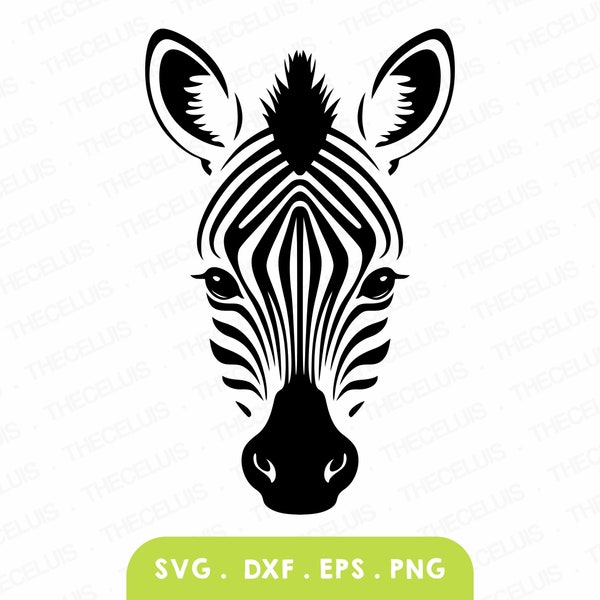 ZEBRA Face Svg, Eps, Dxf, Png File - Vinyl Cutting File, Animal Portrait, Wildlife Clipart, Cricut, Silhouette Cameo, Instant Download