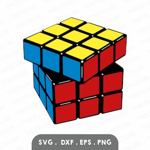 Puede incluir: Un clásico cubo de Rubik, un juguete de rompecabezas rojo, azul y amarillo. El cubo está formado por cuadrados más pequeños que se pueden girar para crear diferentes patrones.