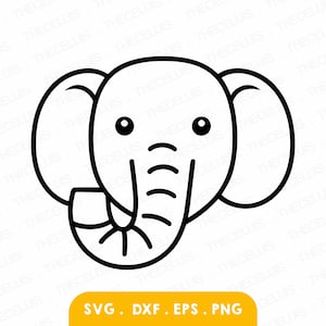 Olifant gezicht Svg, Dxf, Eps, Png-bestand - Vinyl snijden bestand, Wildlife Cartoon Clipart, Cricut, silhouet, Instant Download