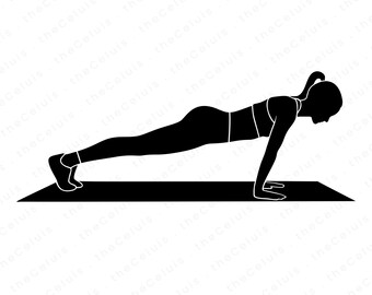 Push-Up Exercise SVG DXF PNG File for Cricut Silhouette - Cutting, Engraving, Woman Workout Clipart