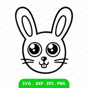 Coniglio faccia Svg, Dxf, Eps, file PNG - file di taglio vinile, file digitale cartone animato animale, clipart animali domestici, Cricut, Silhouette, download immediato