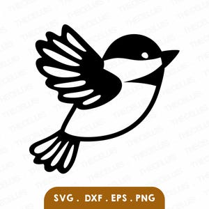 Vliegende CHICKADEE Svg, Eps, Dxf, Png-bestanden - vinyl snijden, gravure, afdrukken, cartoon vogel Clipart, Cricut, silhouet, Instant Download