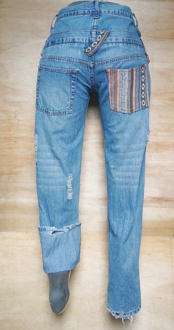 Jeans strappati a doppia vita con tasca tribale Boho marchio