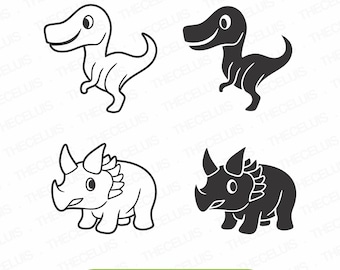 Cute Little DINOSAUR Svg, Eps, Dxf, Png - Tyrannosaurus Cutting File, Baby Dinosaur Digital File, Triceratops Clipart, Cricut, Silhouette