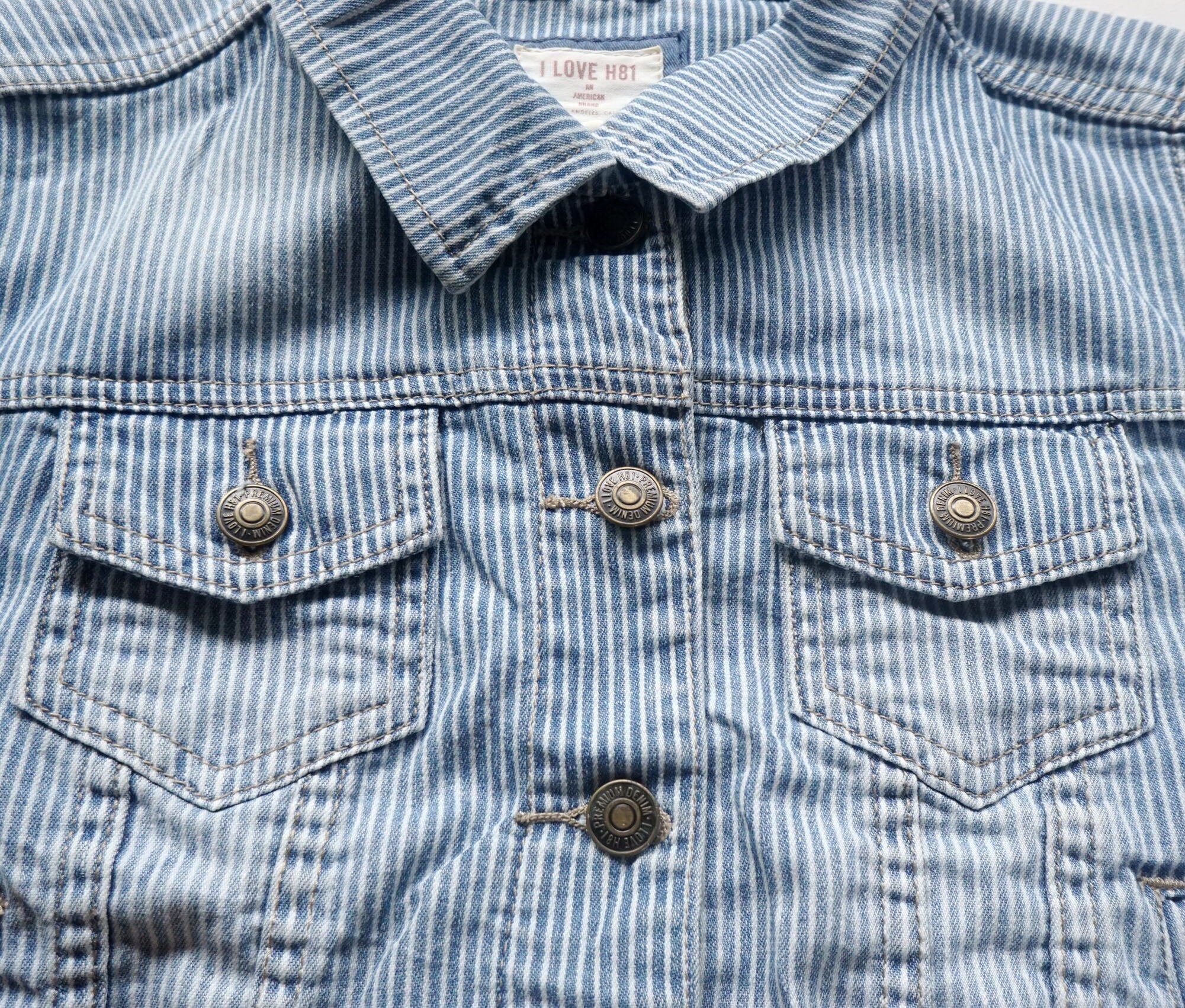 I LOVE H81 Hickory Striped Crop Denim Jacket Japanese Brand