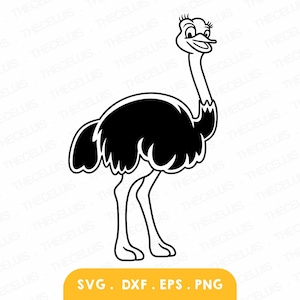 Avestruz Archivos Svg, Eps, Dxf, Png - Corte de vinilo, impresión, imágenes prediseñadas de aves, dibujos animados de animales, Cricut, Silhouette Cameo, descarga instantánea