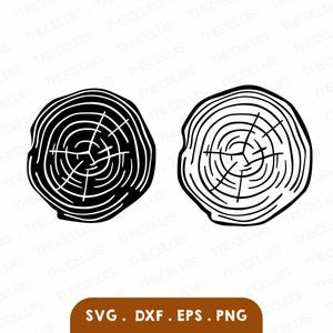 Archivos SVG, EPS, DXF y PNG de rebanadas de madera: corte de vinilo, imágenes prediseñadas de anillos de crecimiento de madera, patrón de grano de corte de madera, Cricut, silueta, descarga instantánea