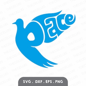 鳩のシンボルの平和タイポグラフィ - SVG、DXF、EPS、PNG ファイル - ビニール カッティング、彫刻、印刷、Cricut、Silhouette Cameo、即時ダウンロード