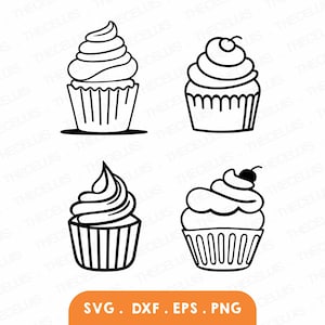 Cupcakes Svg, Dxf, Eps, Png File - Vinyl Cutting File, Cake Digital File, Food Clipart, Cricut, Silhouette Cameo, CNC, Instant Download