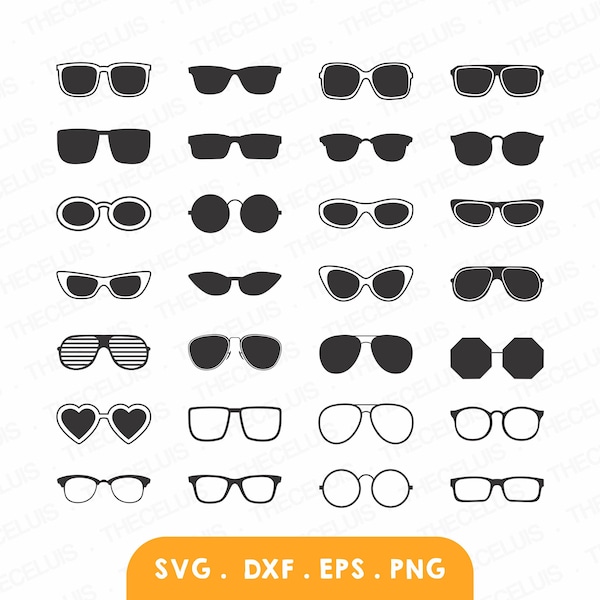 28 Sunglasses / Eyeglasses - Cutting File, Bundle Clip Art, SVG file, Dxf file, Eps file, Png File, Cricut, Silhouette, Instant Download
