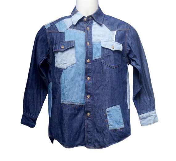 Japanese Brand Patchwork Denim Shirt - Etsy Japanese Brand Patchwork Denim Shirt - Etsy