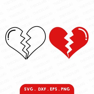 BROKEN HEART Svg, Eps, Dxf, Png Files - Vinyl Cutting Heartbreak Engraving Heartache Clipart Love Cricut, Silhouette Cameo, Instant Download