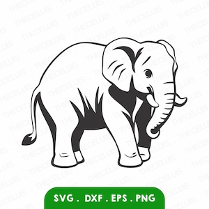 ELEPHANT Svg Dxf Eps Png Files | Elephant Clipart Cute Safari File for Cricut & Silhouette | Wild Animal Engraving Vector Digital Download